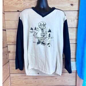 Vintage 1990s Tiger Brand Hockey Graphic Raglan Jersey Shirt Cream Black Mens XL